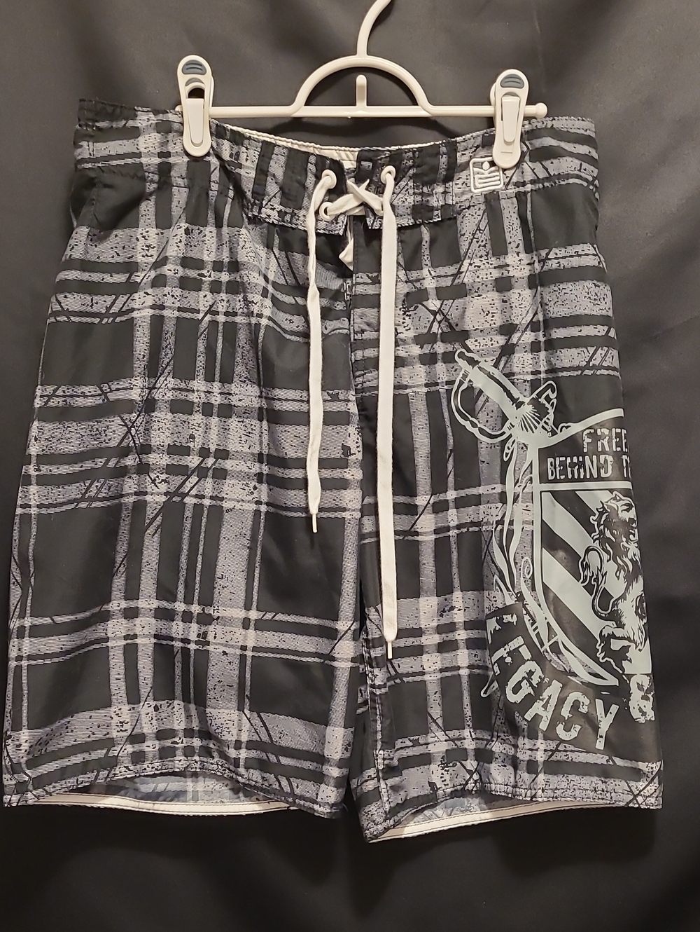 Machine Black & Gray Plaid Swim Board Shorts SIZE 32